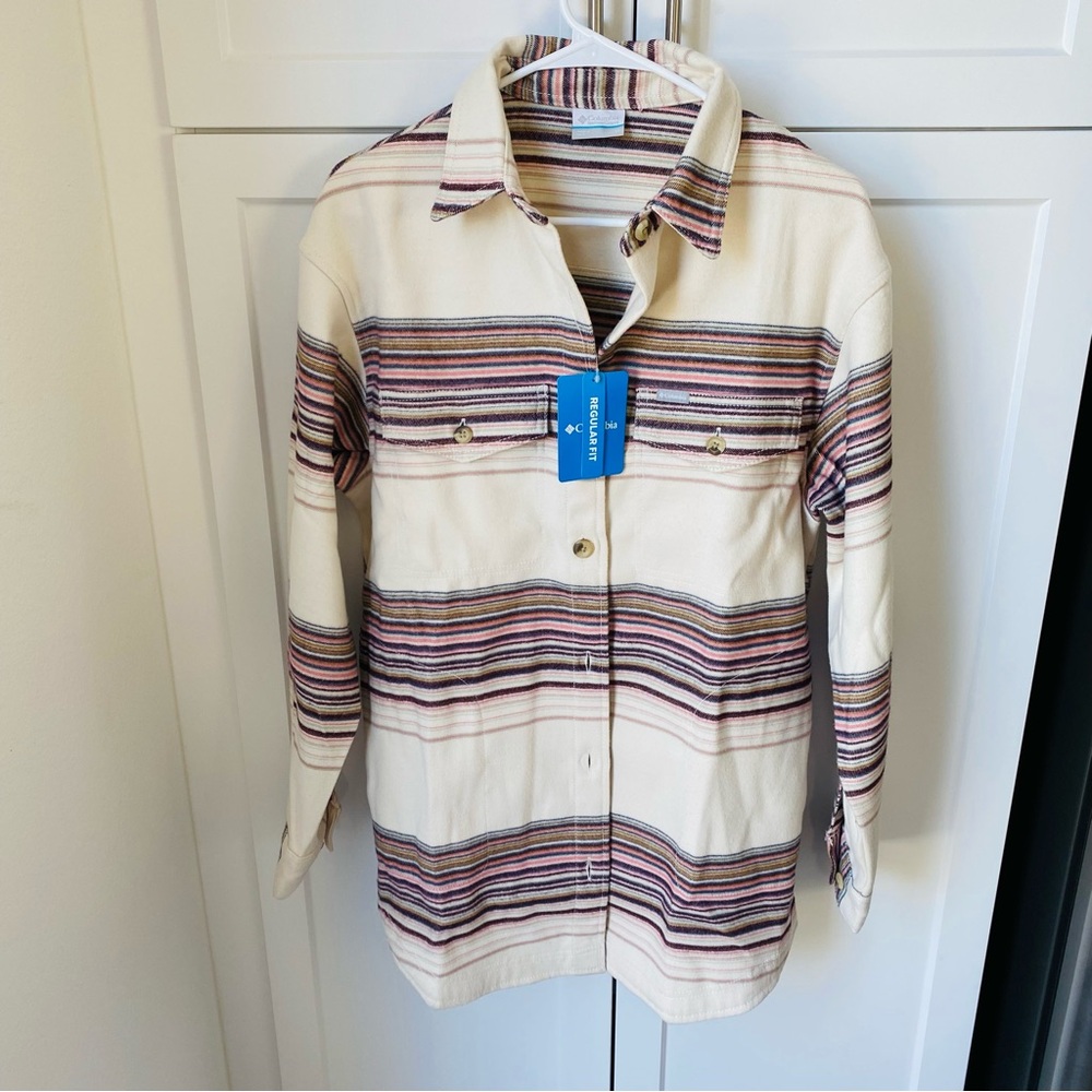 Columbia womens calico basin shirt jacket medium cream colored new with tag